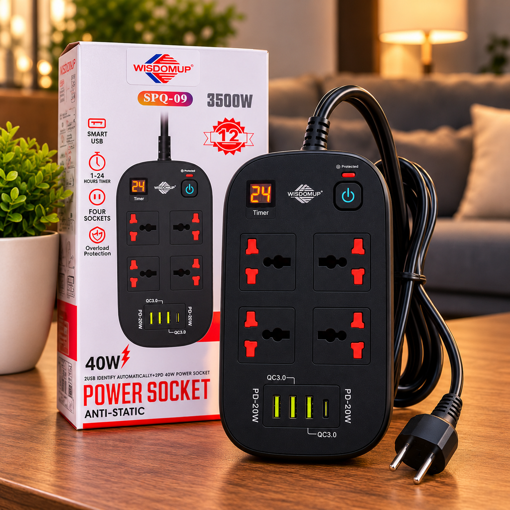 ⁧رالونج ذكي بالشحن السريع 40W – 4 بريزات + 4 USB + تايمر⁩